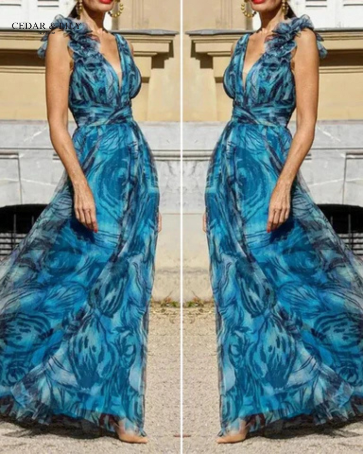 Eleanor™ | Elegant Ocean Wave Maxi Dress