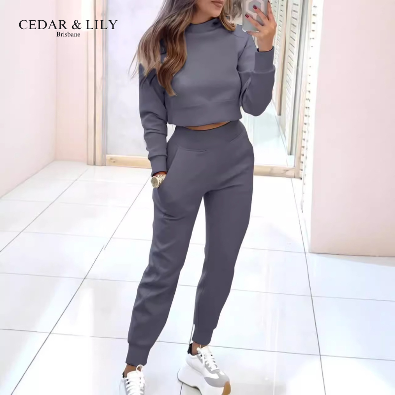 Serena Cozy Athleisure Set with Cropped Top