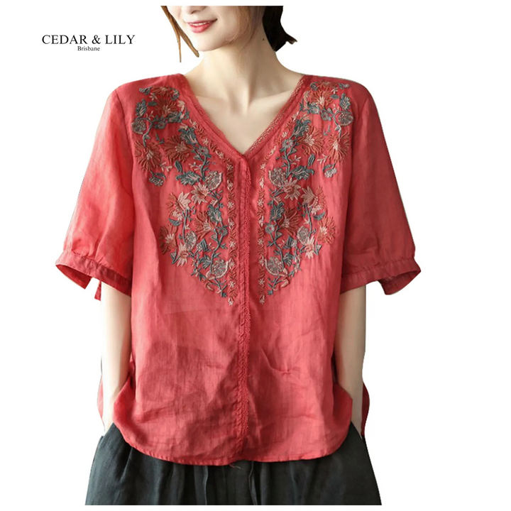 Lily™ | Elegant Floral Embroidered Blouse