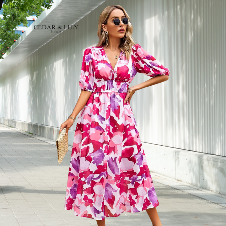 Bethany Floral Elegance Midi Dress