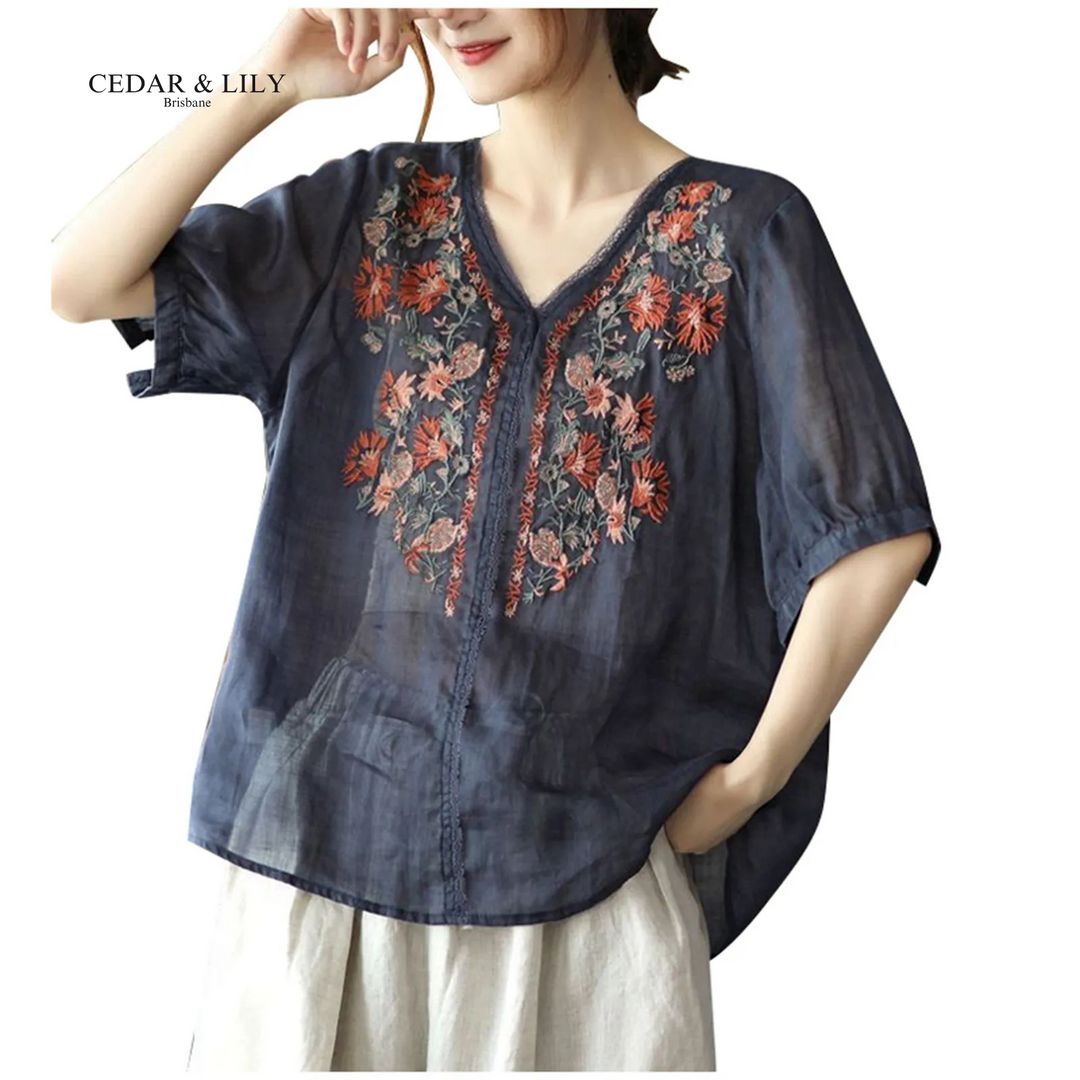 Lily™ | Elegant Floral Embroidered Blouse