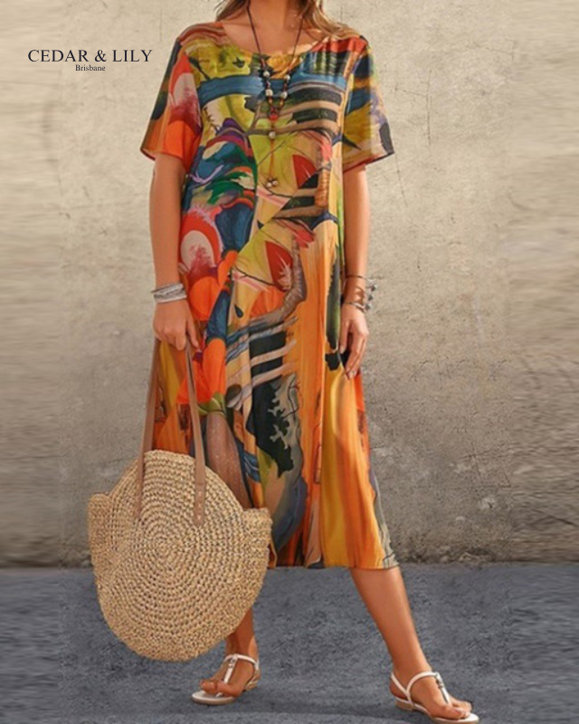 Astrid™ | Artistic Print Midi Dress