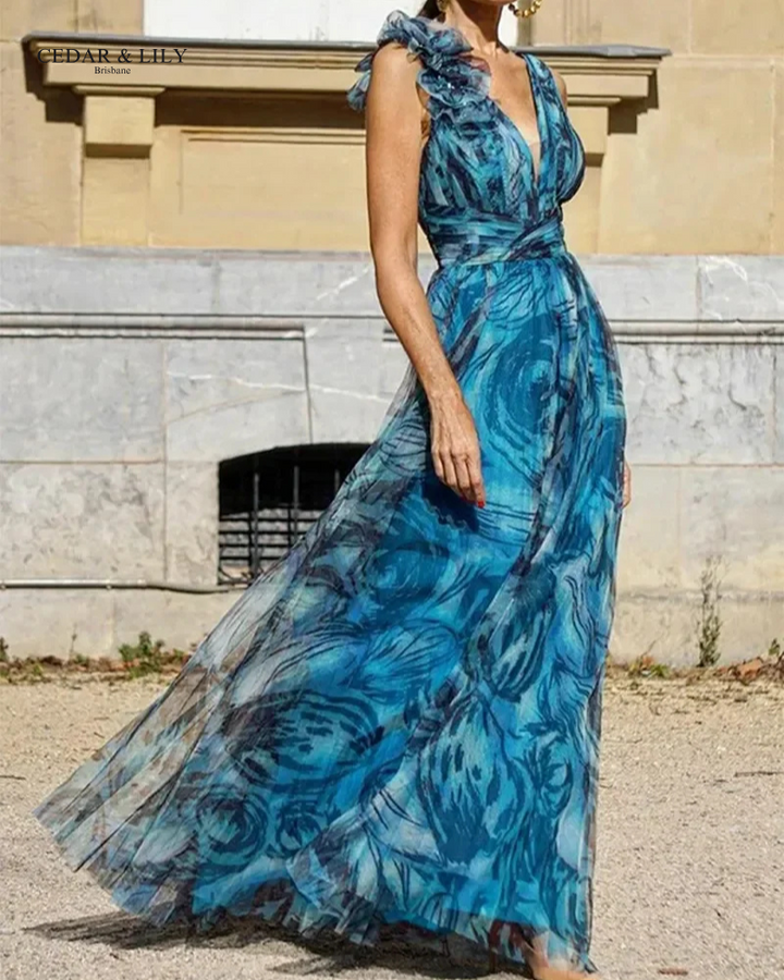 Eleanor™ | Elegant Ocean Wave Maxi Dress