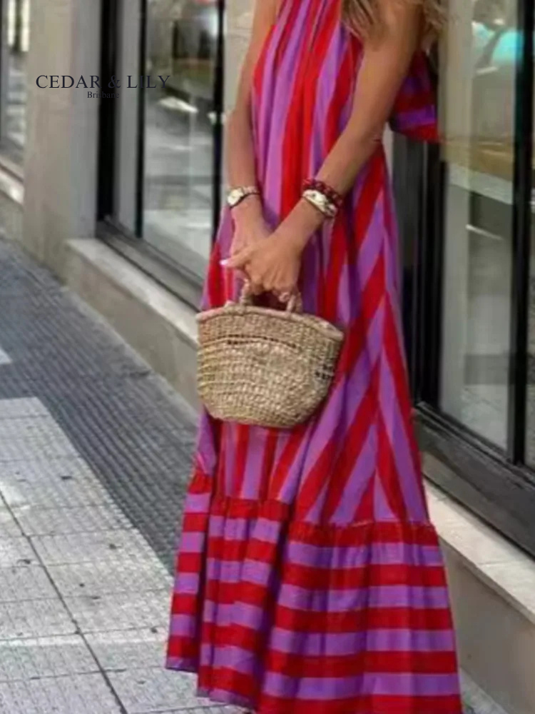 Sophia™ | Bold Stripe Halter Maxi Dress