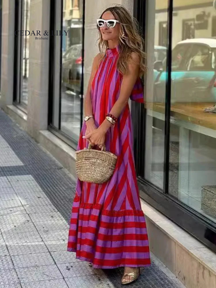 Sophia™ | Bold Stripe Halter Maxi Dress