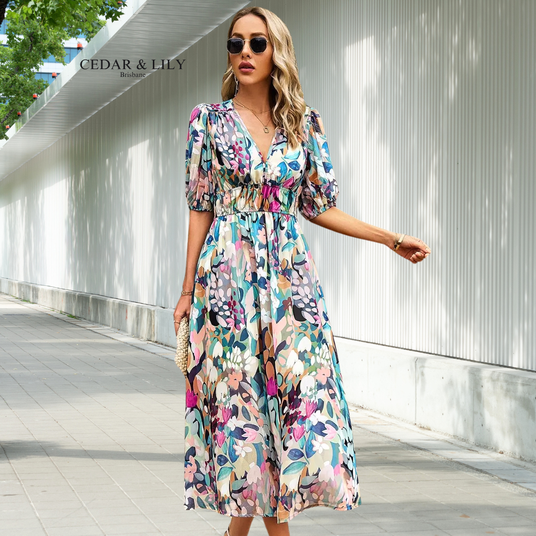 Bethany Floral Elegance Midi Dress