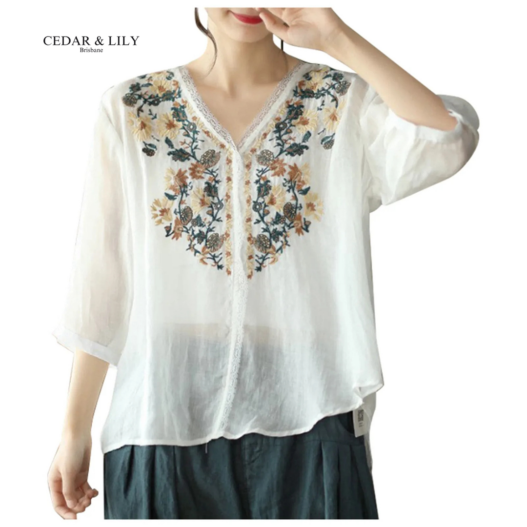 Lily™ | Elegant Floral Embroidered Blouse