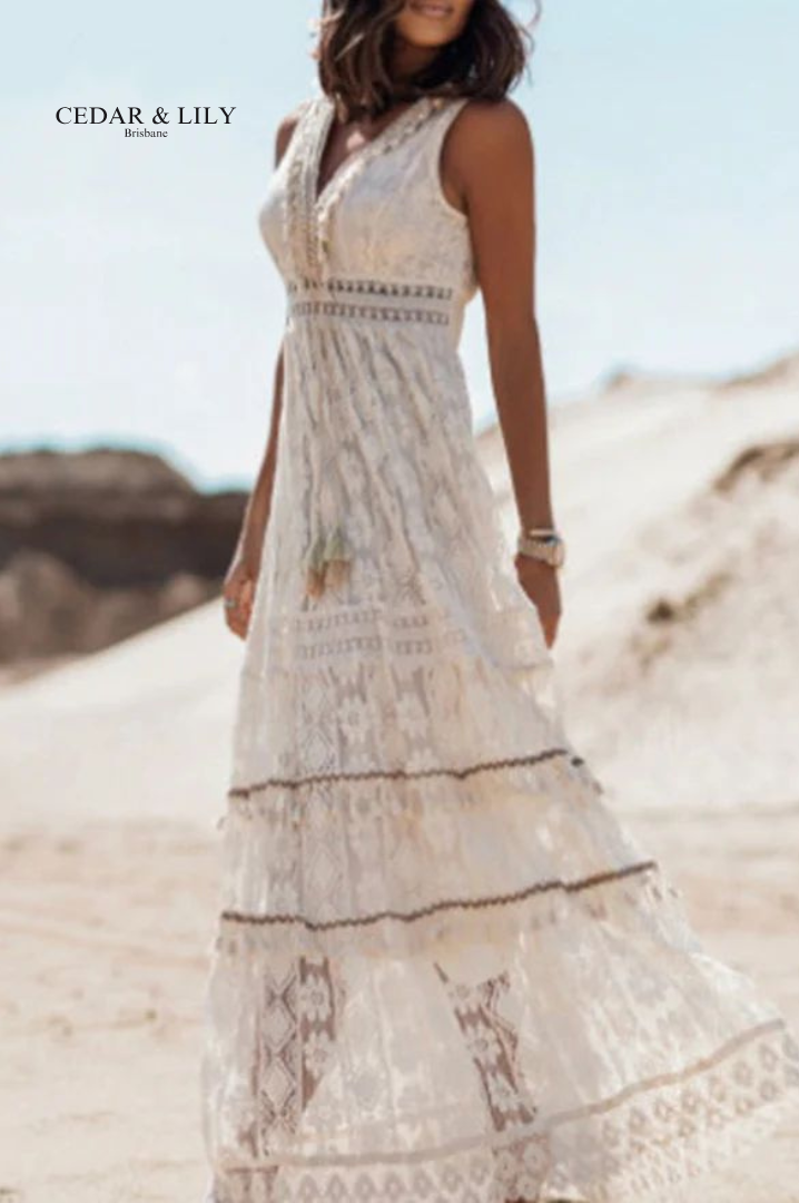 Elara Boho Lace Maxi Dress