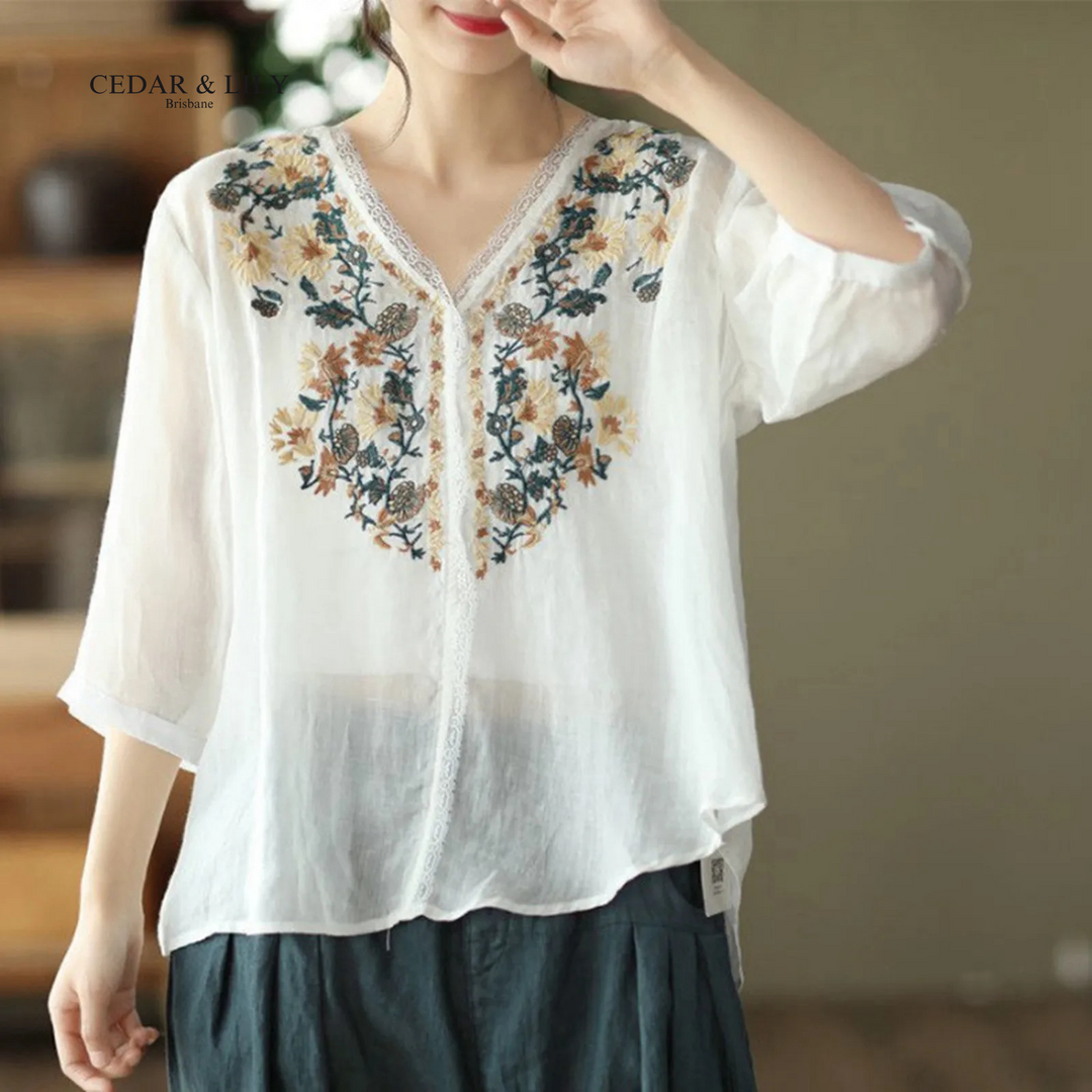 Lily™ | Elegant Floral Embroidered Blouse