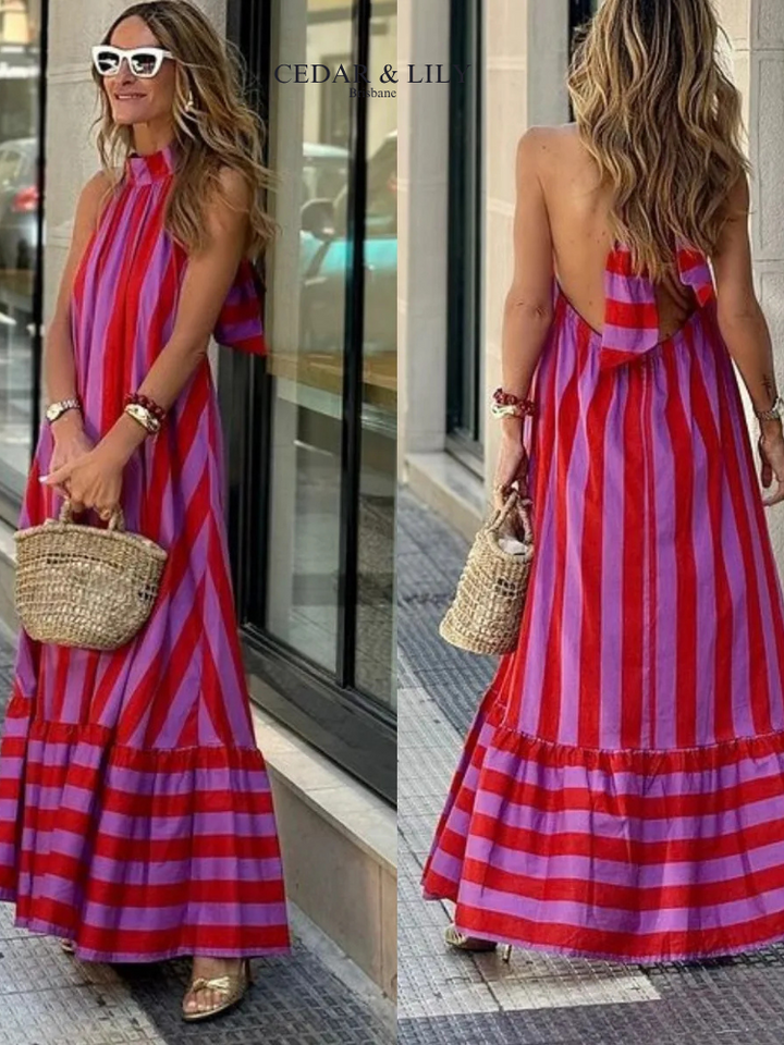 Sophia™ | Bold Stripe Halter Maxi Dress