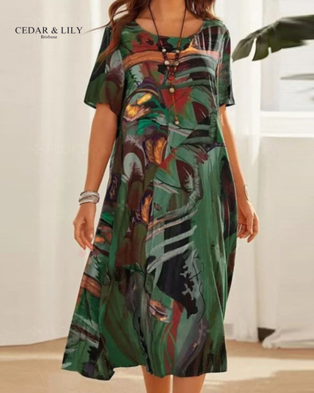 Astrid™ | Artistic Print Midi Dress