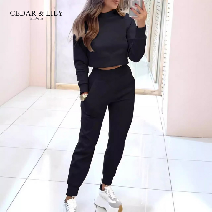 Serena Cozy Athleisure Set with Cropped Top