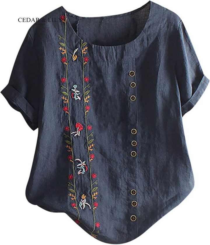 Olivia™ | Embroidered Button-Detail Top