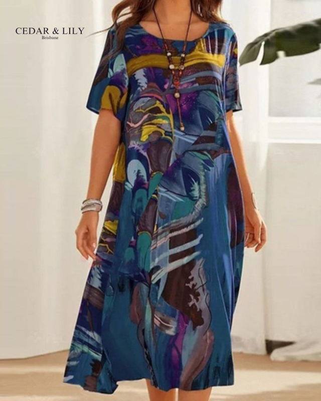 Astrid™ | Artistic Print Midi Dress