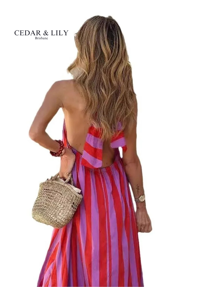 Sophia™ | Bold Stripe Halter Maxi Dress