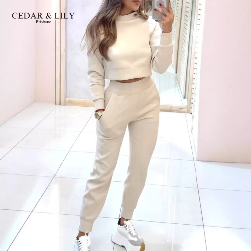 Serena Cozy Athleisure Set with Cropped Top