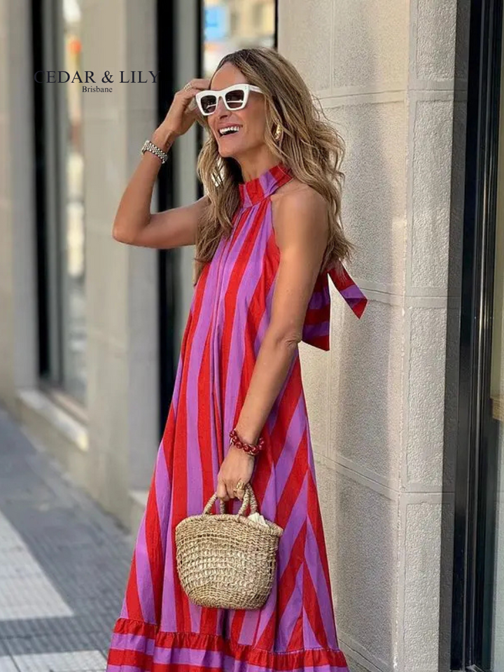 Sophia™ | Bold Stripe Halter Maxi Dress