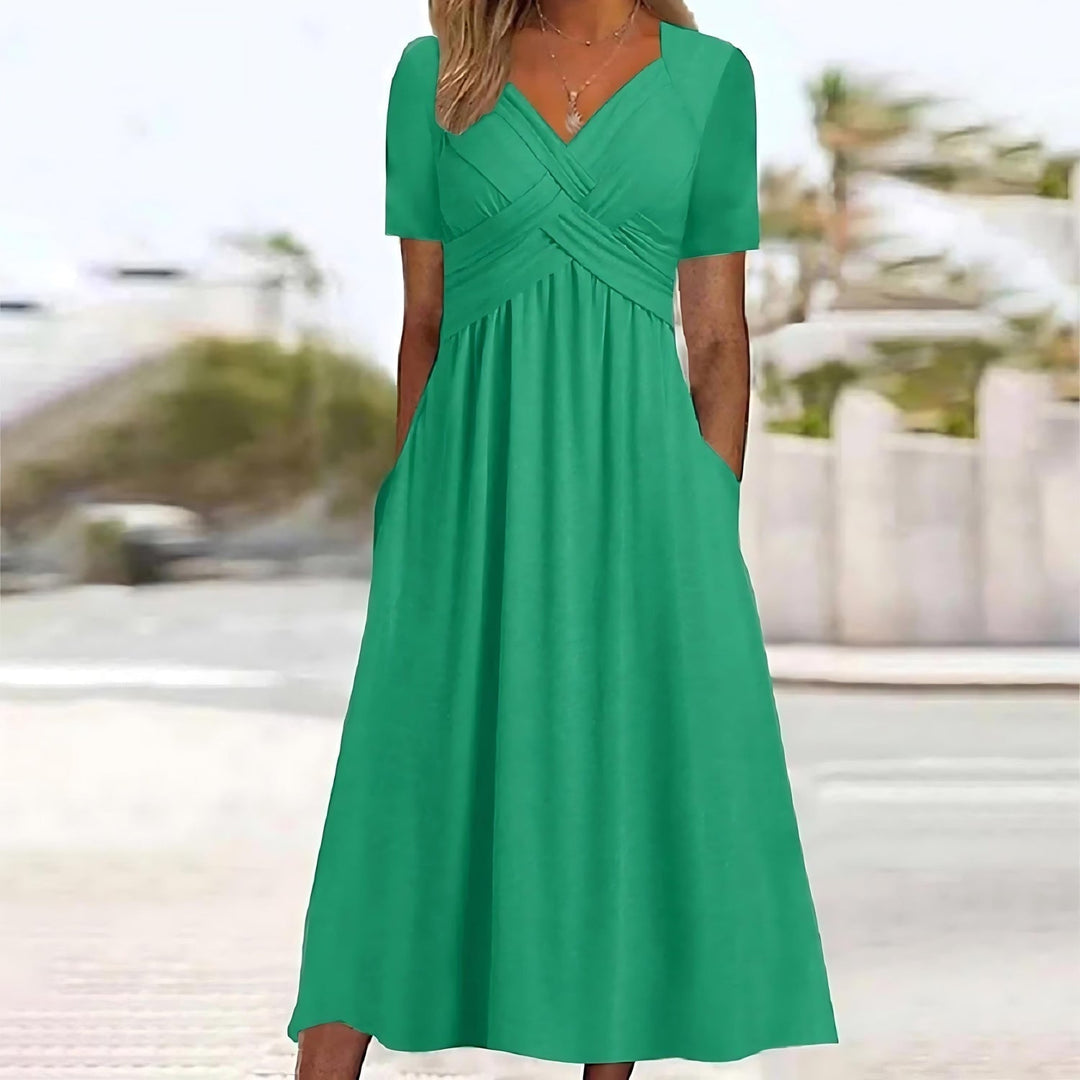 Welvet - Elegant Midi Dress with Tummy Coverage