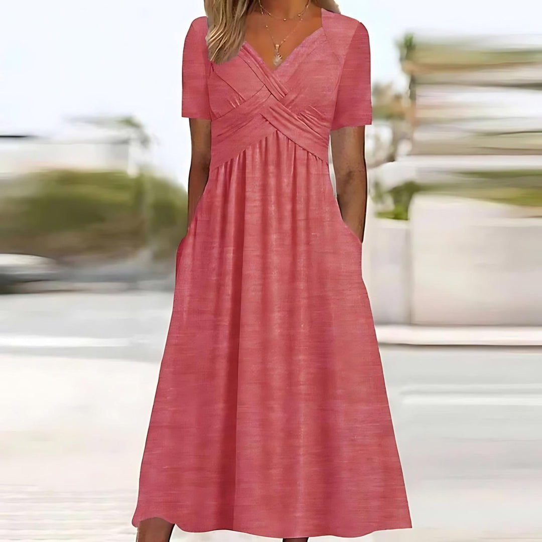 Welvet - Elegant Midi Dress with Tummy Coverage