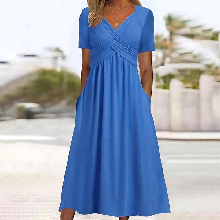 Welvet - Elegant Midi Dress with Tummy Coverage