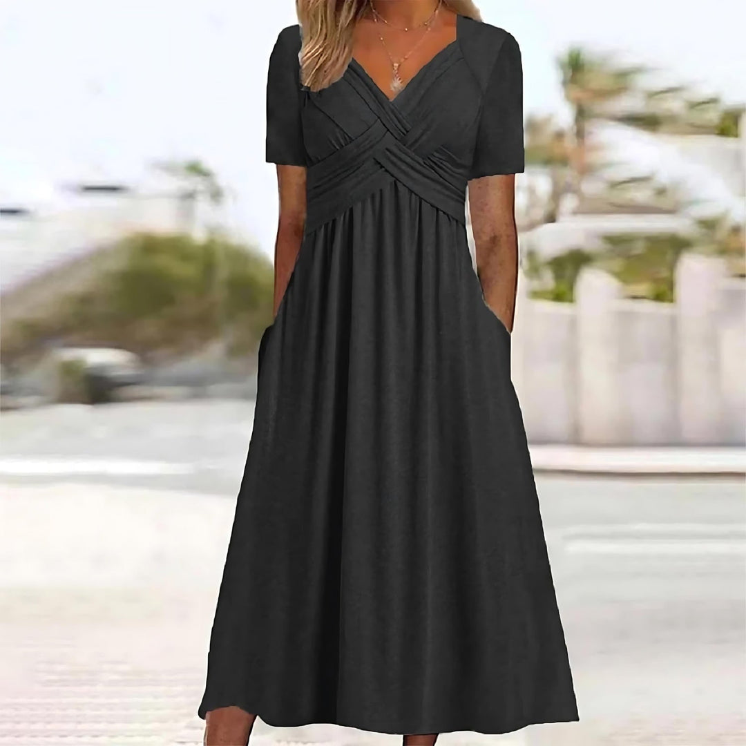 Welvet - Elegant Midi Dress with Tummy Coverage